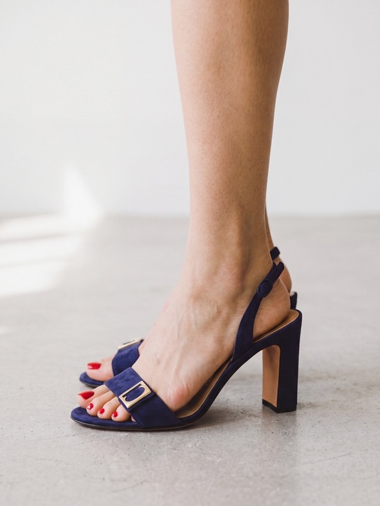Salvatore Ferragamo Shoes - Vintage y2k Salvatore Ferragamo Blue Suede Slingback Block Heels Silver Buckle